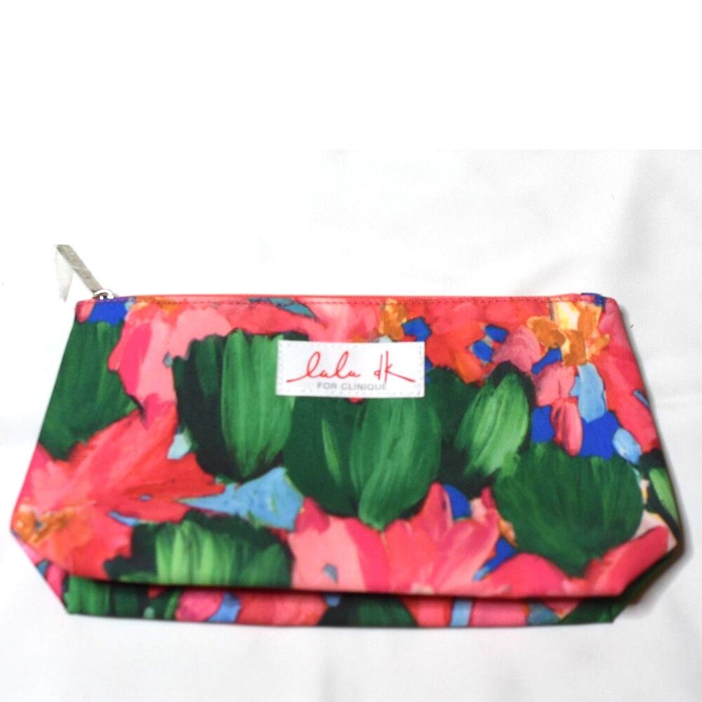 LuLu DK Clinique Cosmetic/Misc. Zip Pink/Green Floral Bag